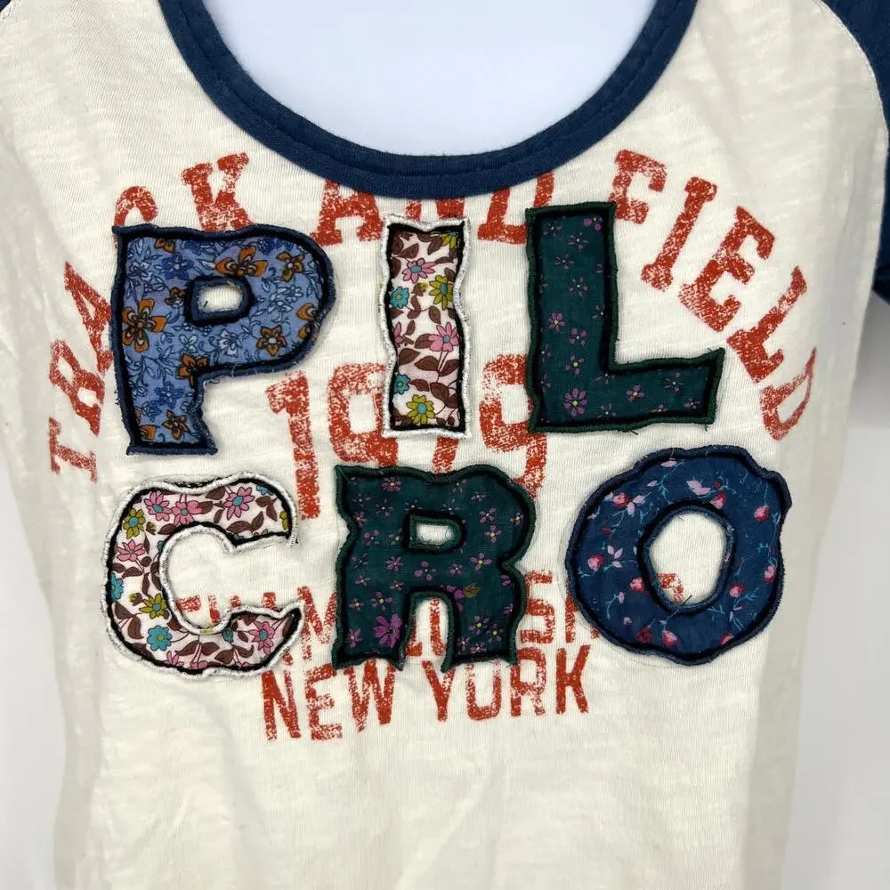 Anthropologie Pilcro Varsity Tee Cotton Short Sleeves with Applique Logo Size XS